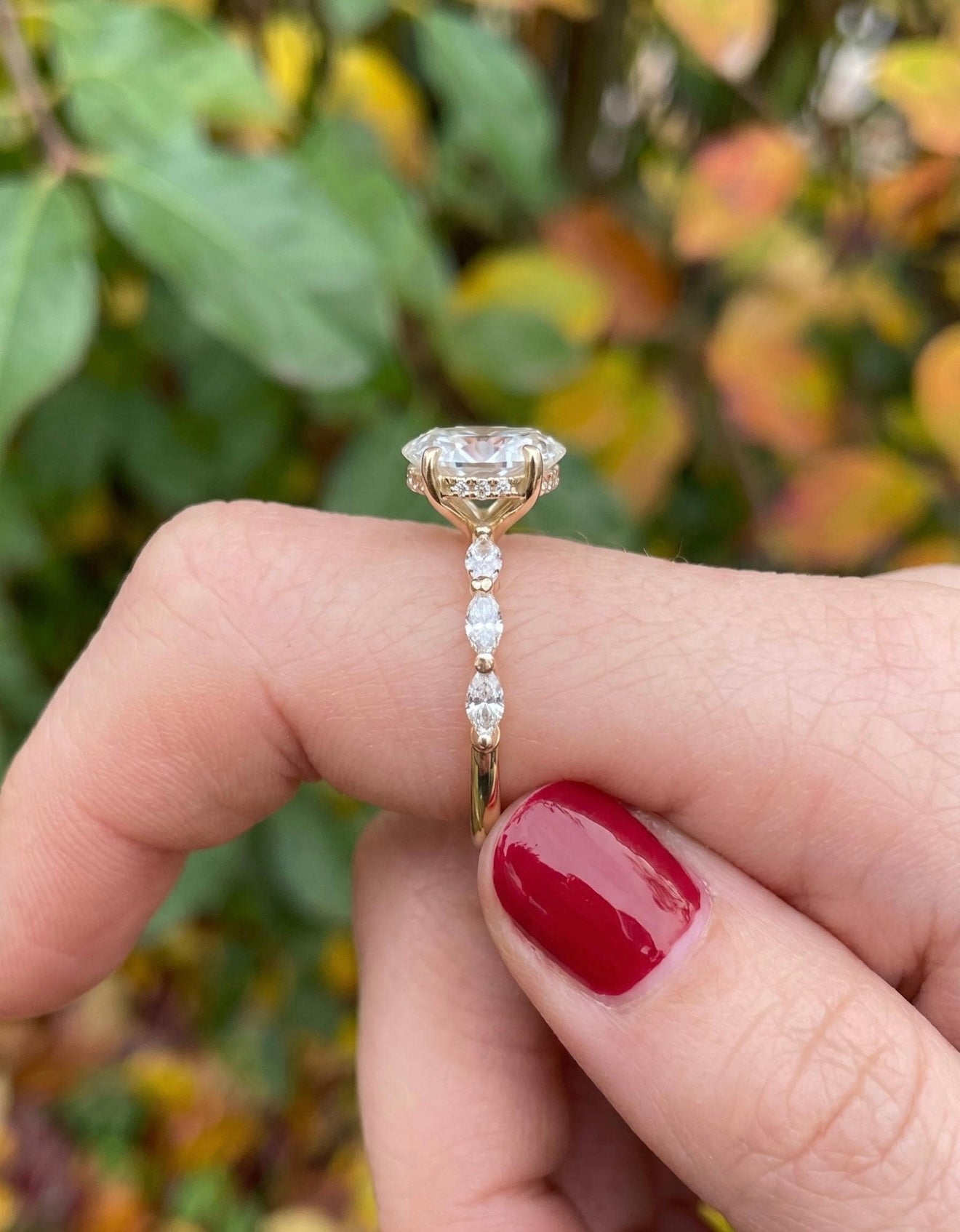Oval Hidden Halo Behind the Stone Ring
