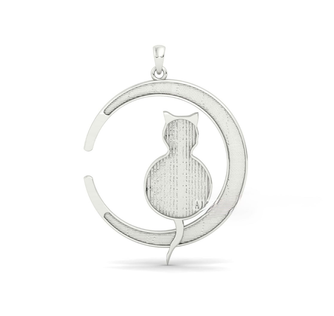 Cat Moon Sterling Silver Necklace