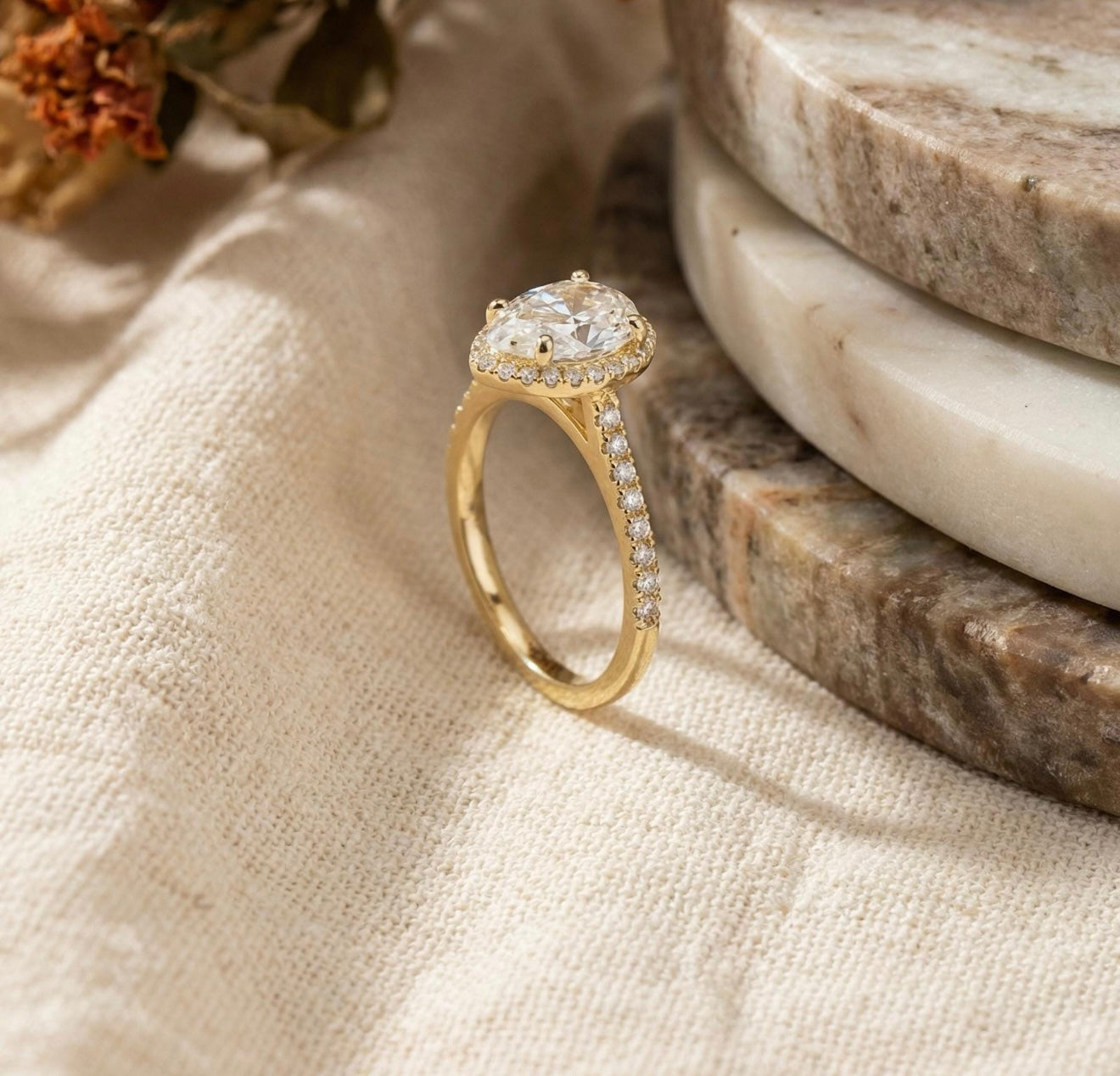 Pear Halo Behind the Stone Ring