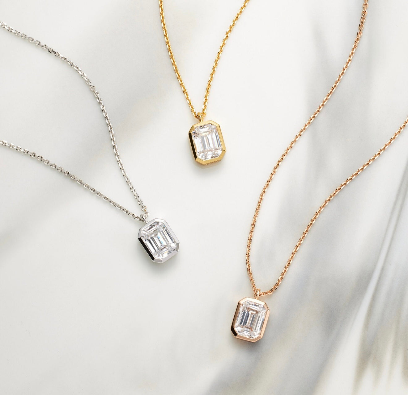 Bezel Set Emerald Cut Elongated Behind the Stone Necklace