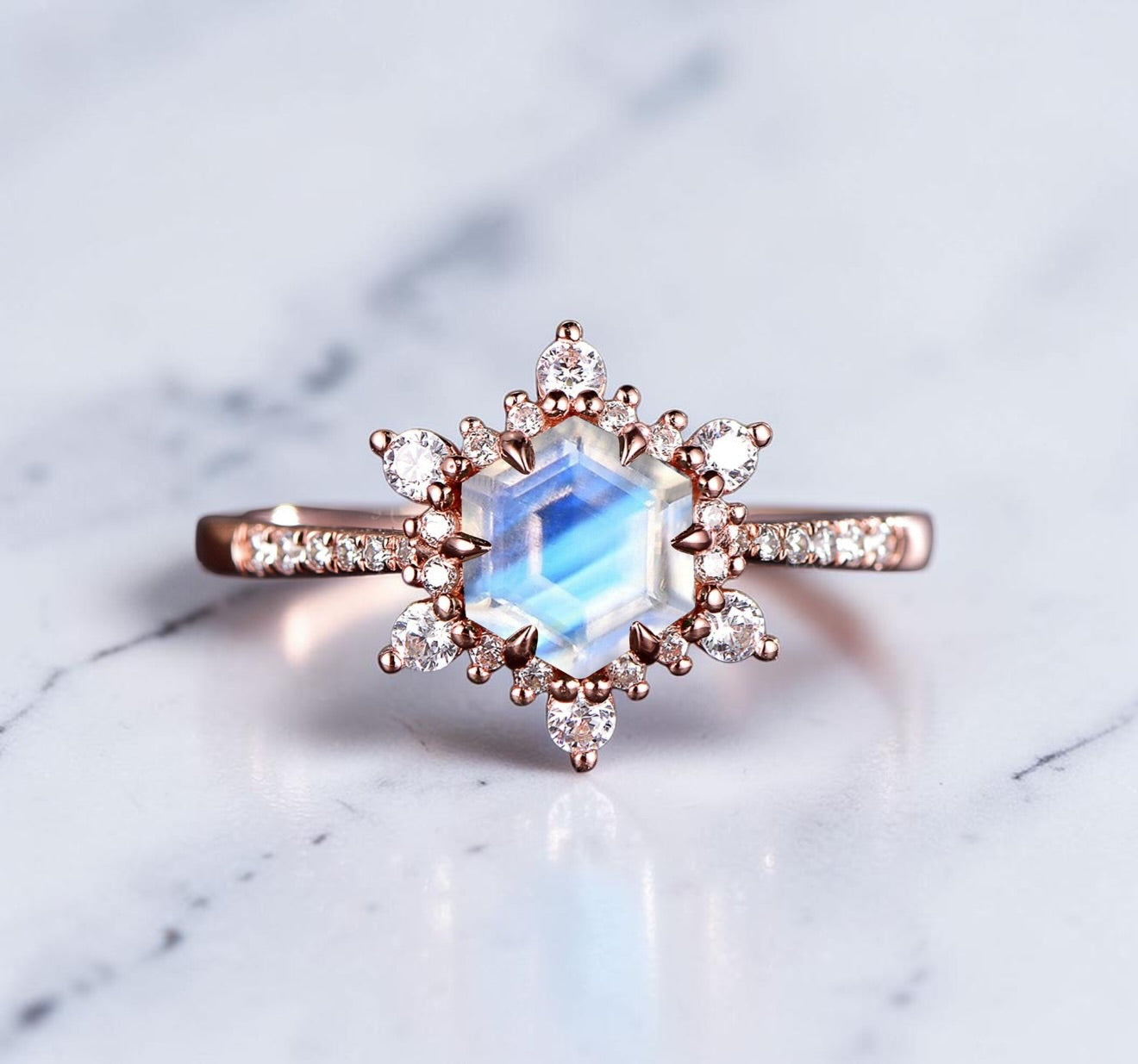 Hexagon Birthstone Behind the Stone Ring