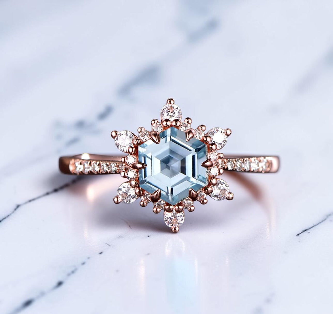 Hexagon Birthstone Behind the Stone Ring
