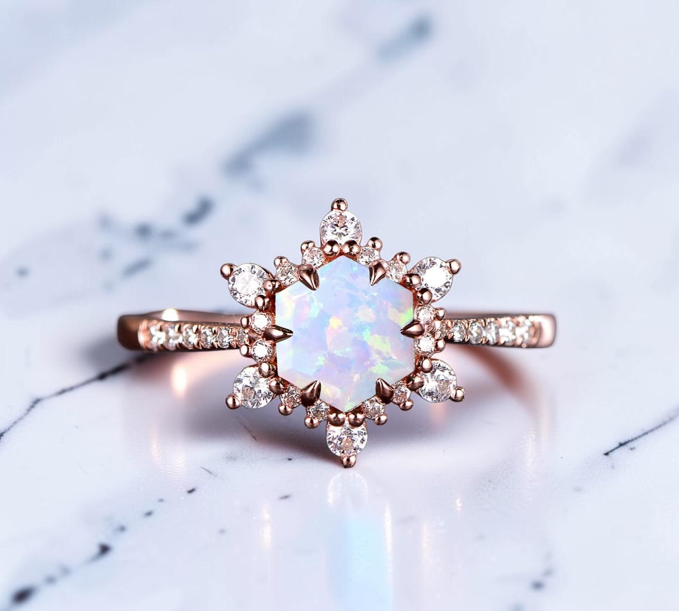 Hexagon Birthstone Behind the Stone Ring