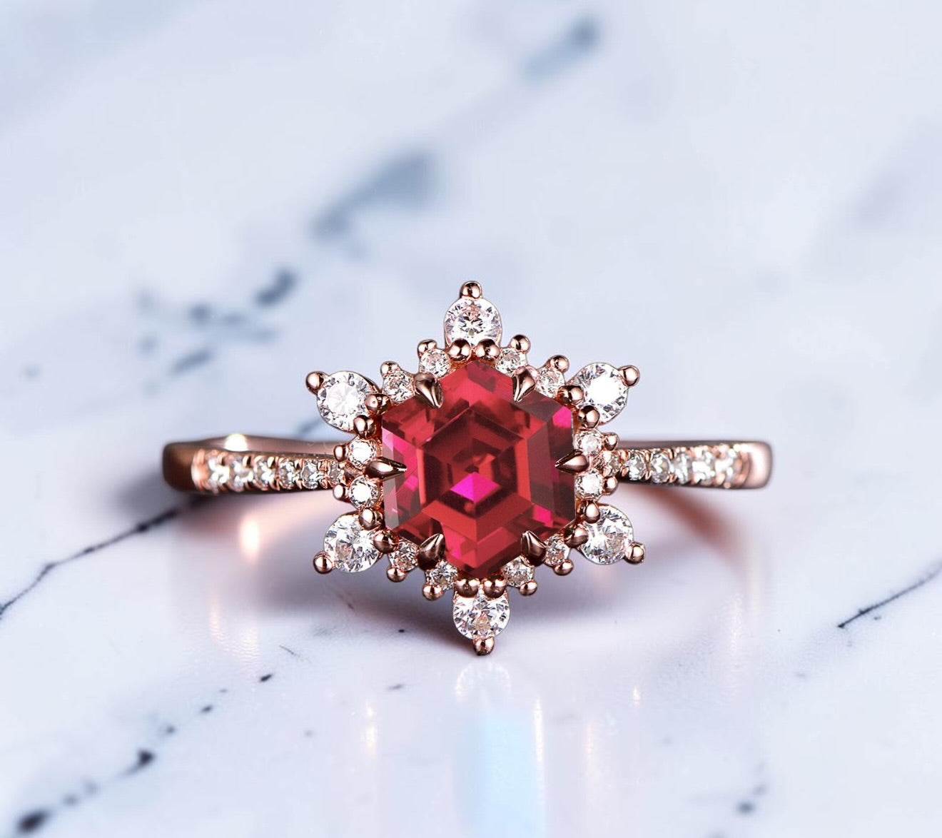 Hexagon Birthstone Behind the Stone Ring