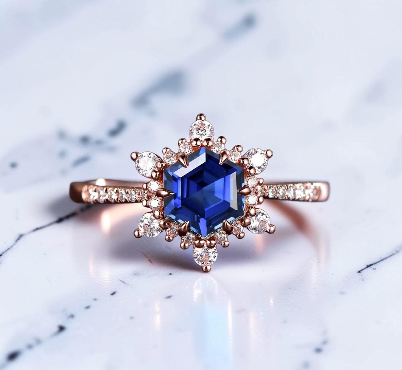Hexagon Birthstone Behind the Stone Ring