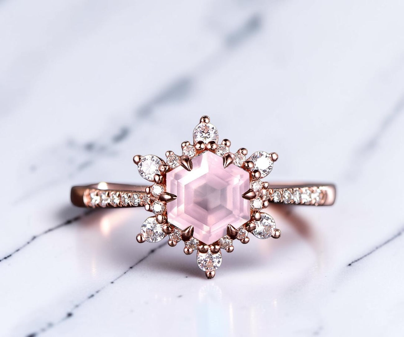 Hexagon Birthstone Behind the Stone Ring