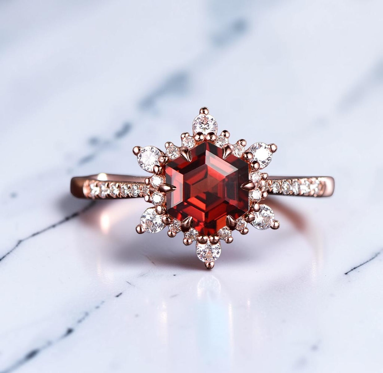 Hexagon Birthstone Behind the Stone Ring