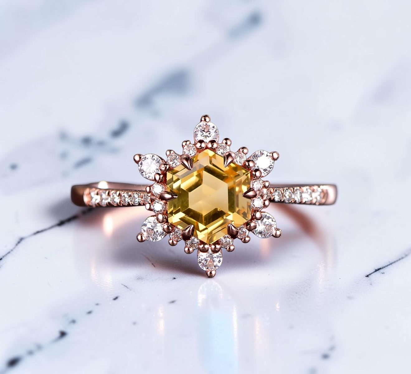 Hexagon Birthstone Behind the Stone Ring