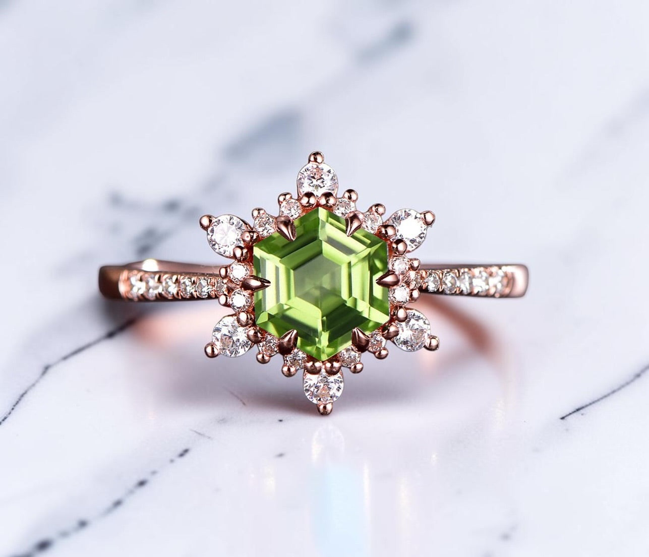 Hexagon Birthstone Behind the Stone Ring