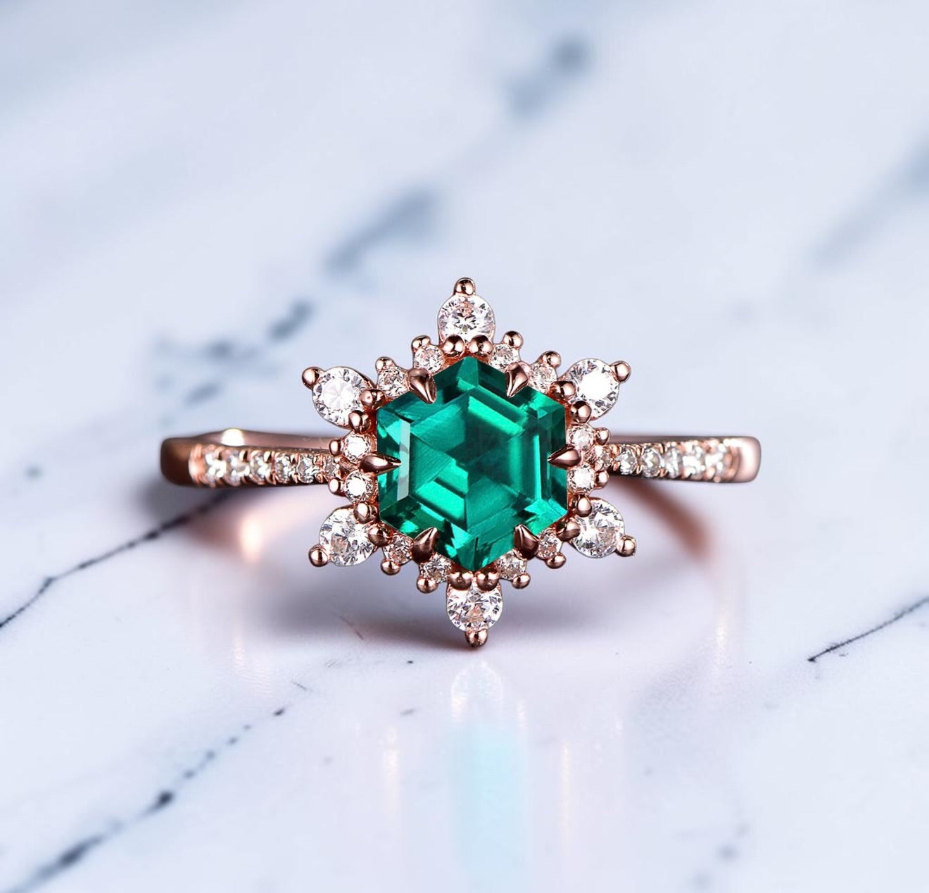 Hexagon Birthstone Behind the Stone Ring