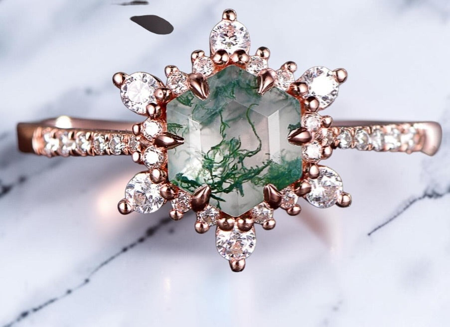 Hexagon Birthstone Behind the Stone Ring