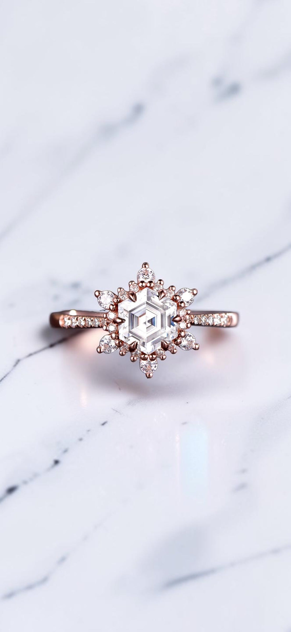 Hexagon Birthstone Behind the Stone Ring