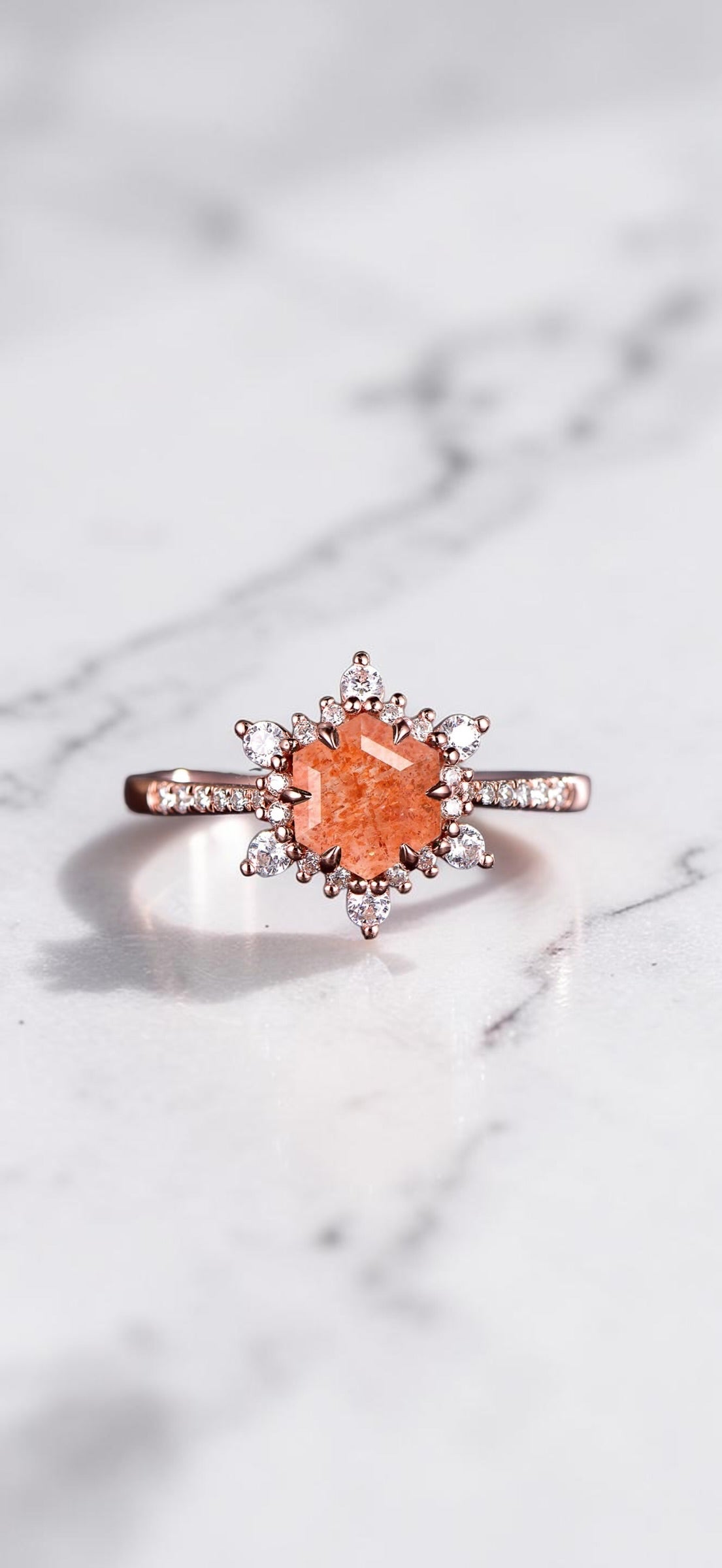 Hexagon Birthstone Behind the Stone Ring