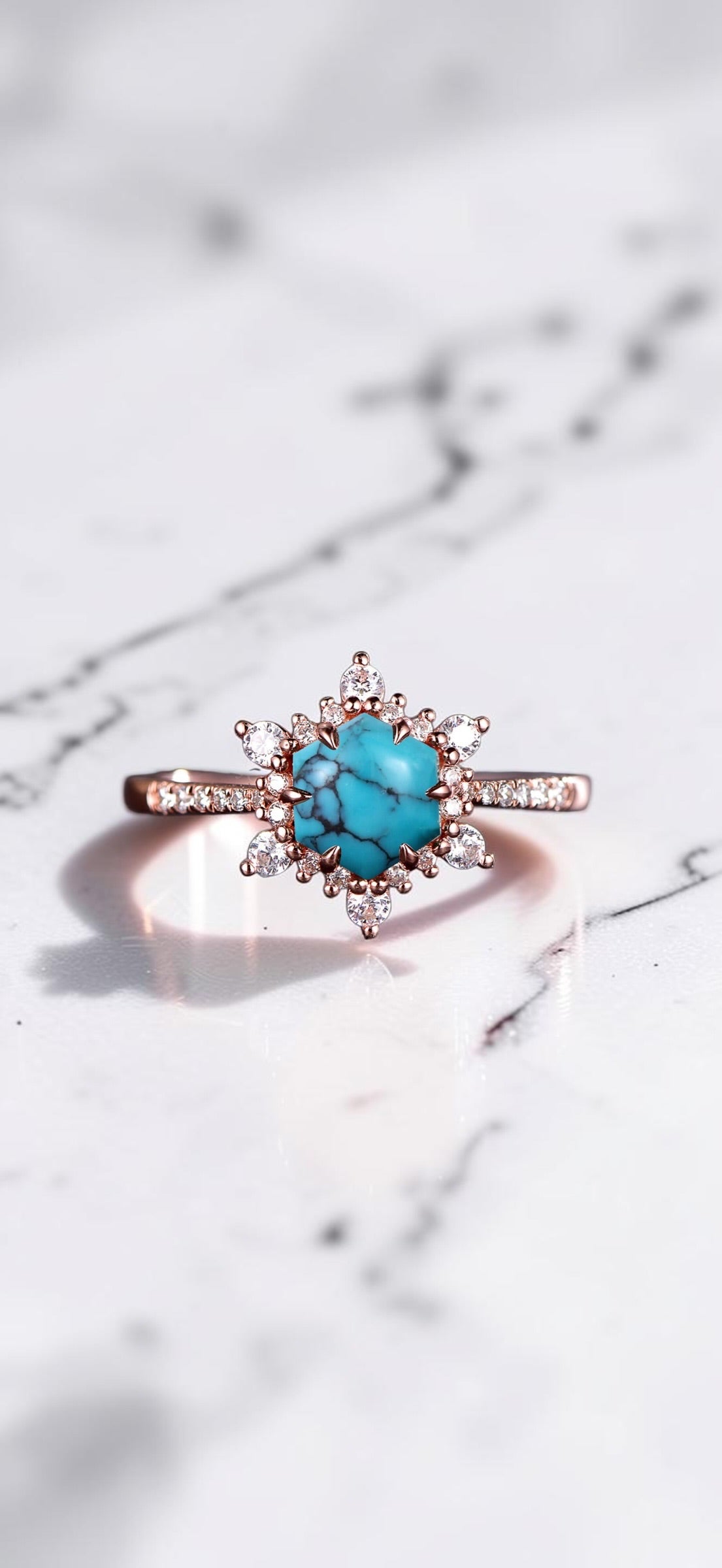 Hexagon Birthstone Behind the Stone Ring