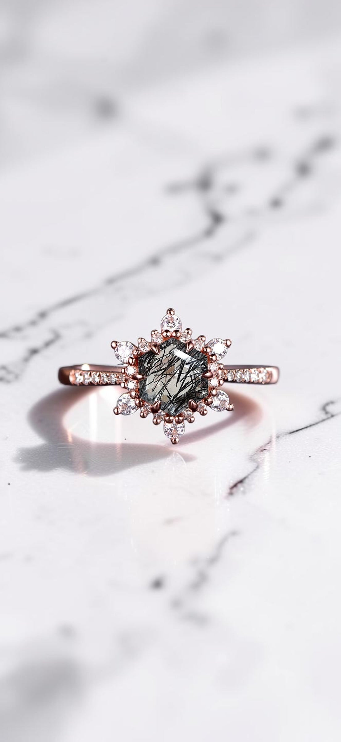 Hexagon Birthstone Behind the Stone Ring