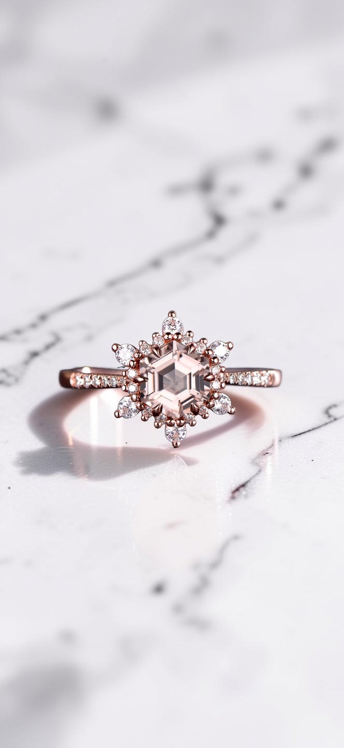 Hexagon Birthstone Behind the Stone Ring