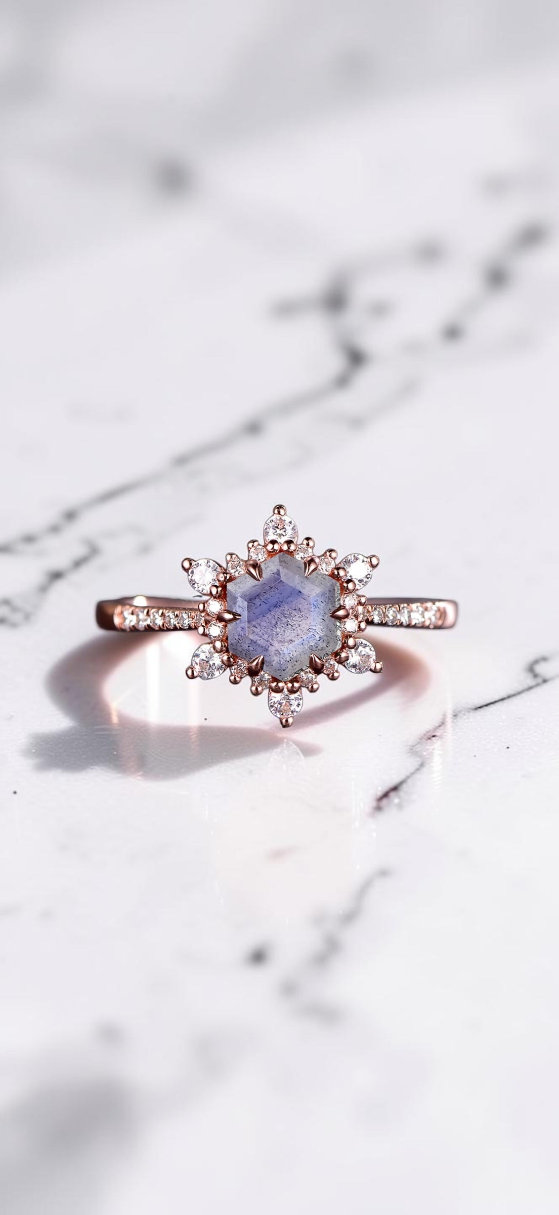 Hexagon Birthstone Behind the Stone Ring
