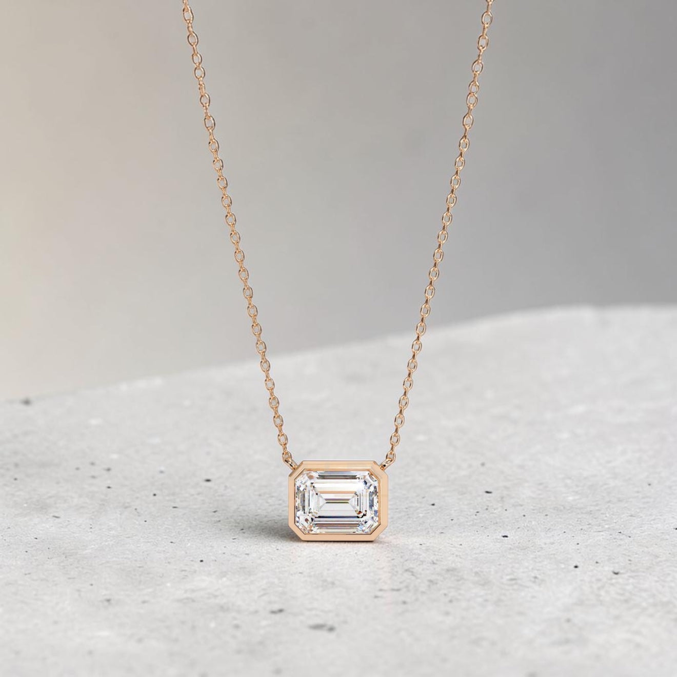 Bezel Set Emerald Cut Behind the Stone Necklace
