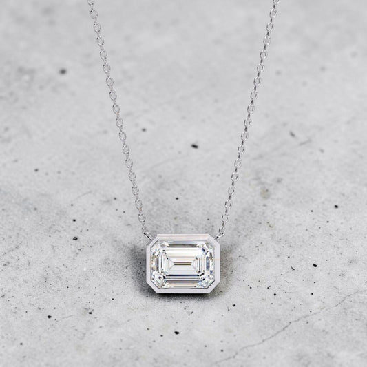 Bezel Set Emerald Cut Behind the Stone Necklace