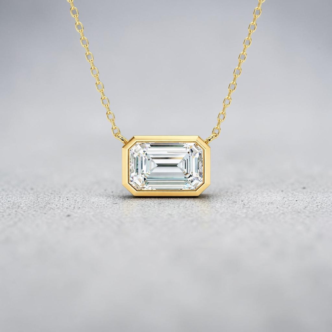 Bezel Set Emerald Cut Behind the Stone Necklace