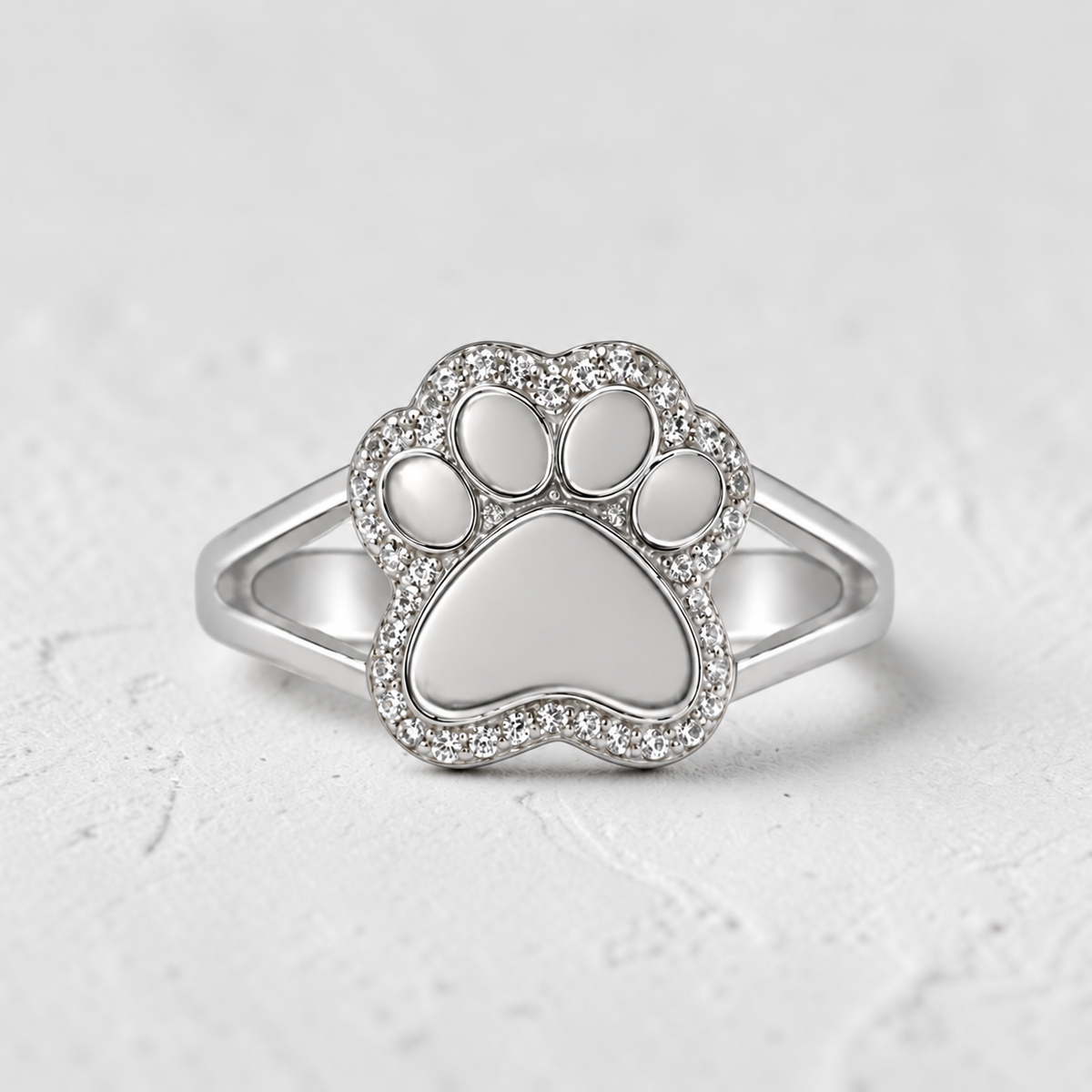Paw Print Double Band Sterling Silver Ring