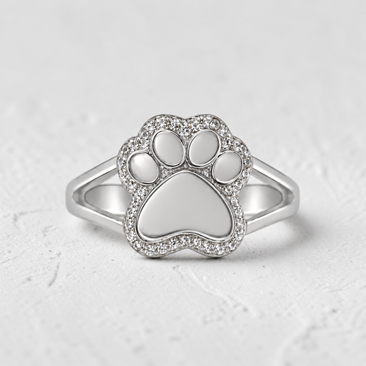 Paw Print Double Band Sterling Silver Ring – pet memorial keepsake ring
